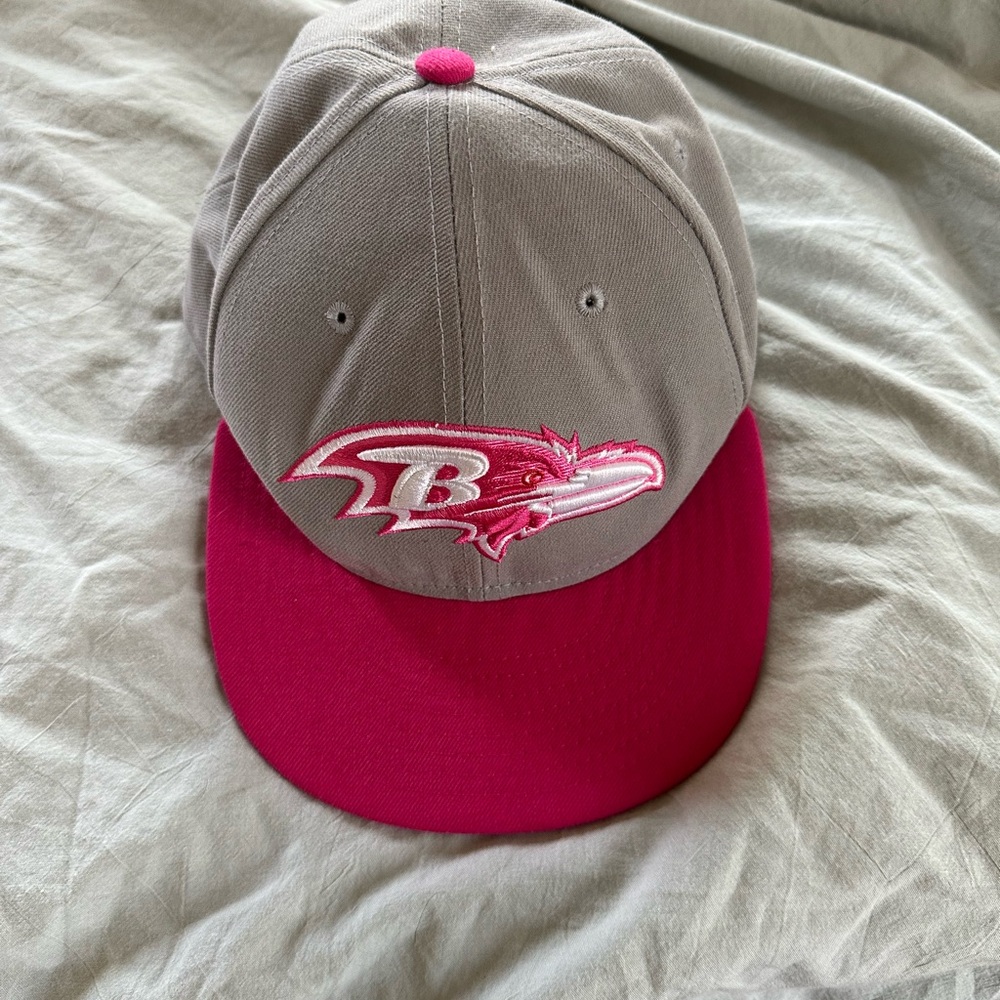 Gray and Pink Ravens Hat